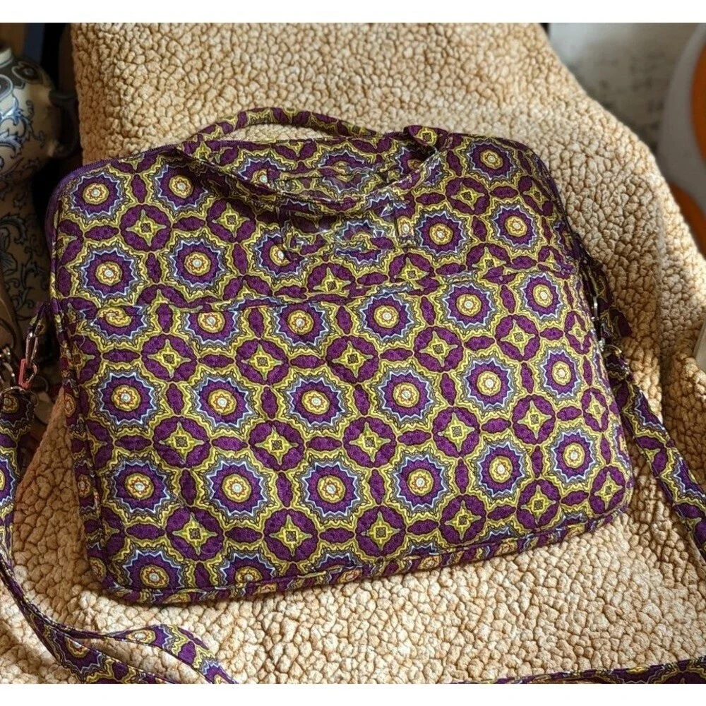 Quilted‎ Padded Multicolor Print Laptop Bag with Crossbody strap